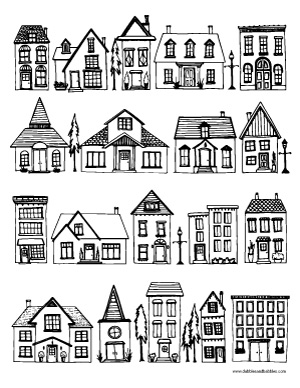 Houses Coloring Page - Dabbles & Babbles