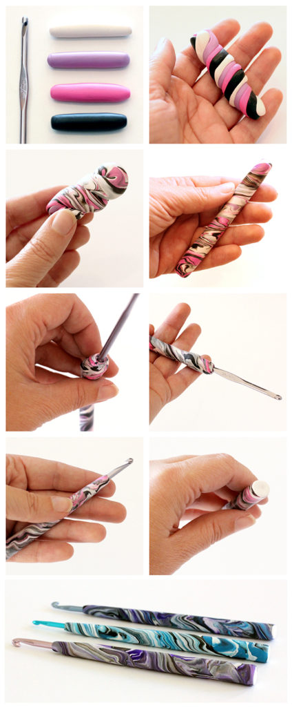 Tutorial on how to make polymer clay grips for your crochet hooks.