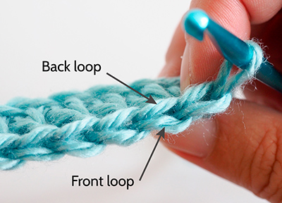 How to crochet in the back loop. The front loop is the one that is closest to you and the back loop is the one that is furthest from you when you hold your crochet work.