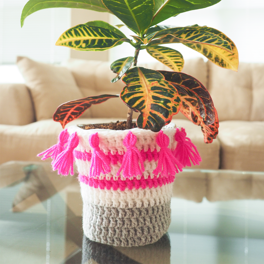 These Crochet Plant Pot Covers are so colorful, and a great way to liven up any room. #crochetpattern #crochetplantpotcover #crochetproject #crochetlove #crochetaddict