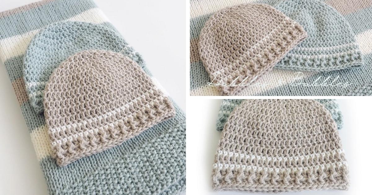 Hand Knitted Crochet Baby Hat Prop Cashmerino Silk Boy Striped Newborn-12 Beanie 
