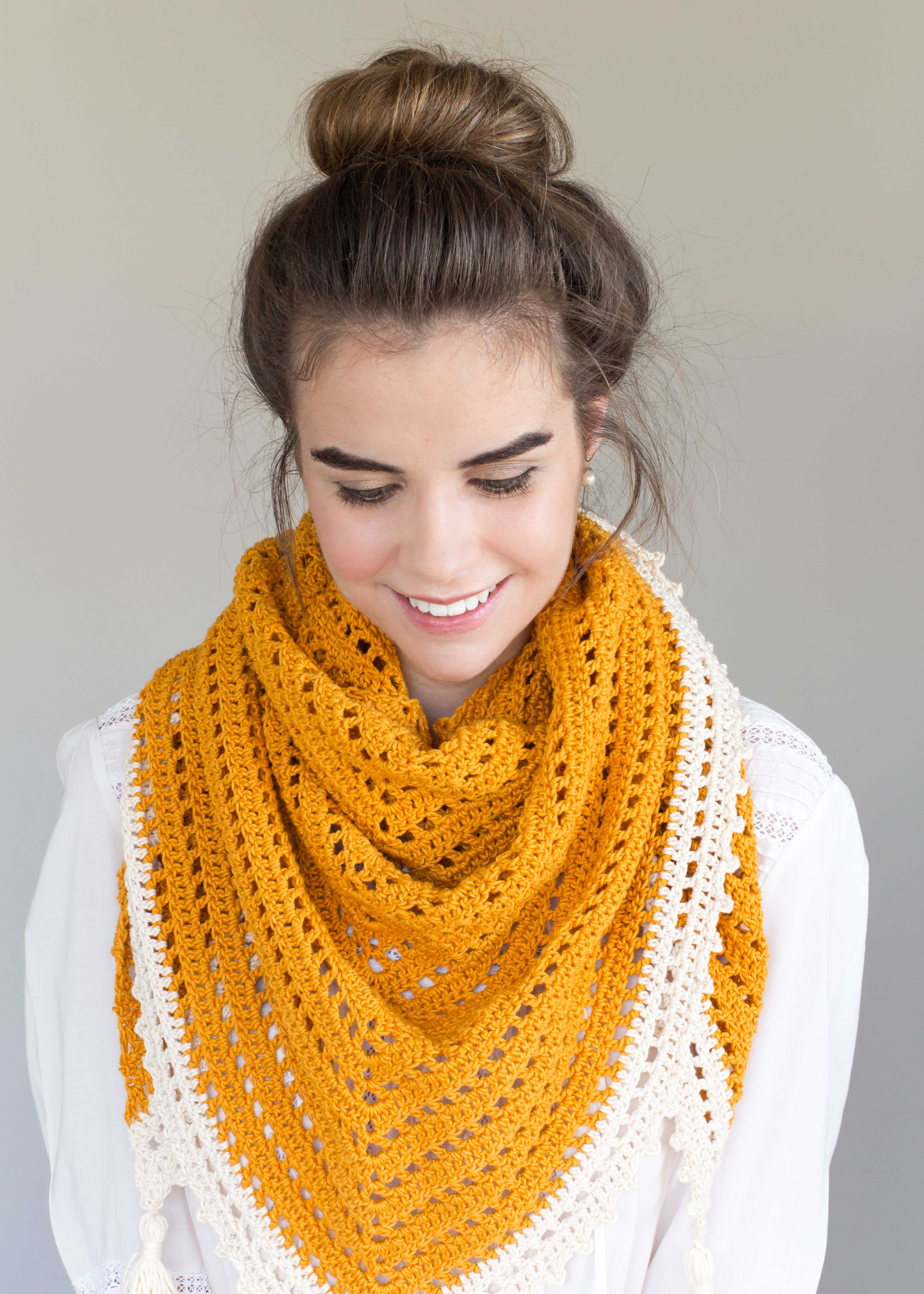 HONEY BIRD TRIANGLE SCARF - One of the most challenging parts about crochet is finding the right crochet pattern. This list of free crochet patterns will guide you in the right direction. #CrochetPattern #CrochetAddict #FreeCrochetPatterns