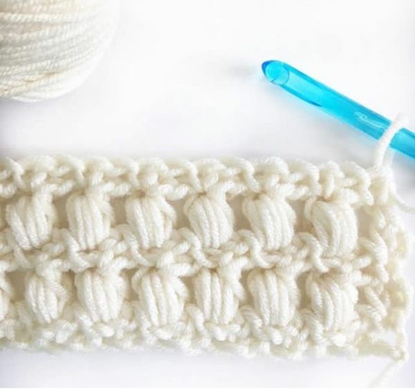 Puff Stitch - These different basic crochet stitches are the fundamentals to becoming an inventive crocheter. You could use these crochet stitches for blankets or a multitude of other projects. #SingleCrochetStitch #TunisianCrochet #BasicCrrochetStitches