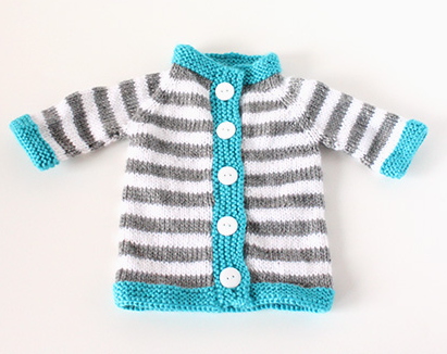 Stripey Baby Sweater - These 27 knitting patterns for babies range from diaper covers, booties, blankets, to hats and headbands. #knittingpatterns #babyknittingpatterns #adorableknittingpatterns