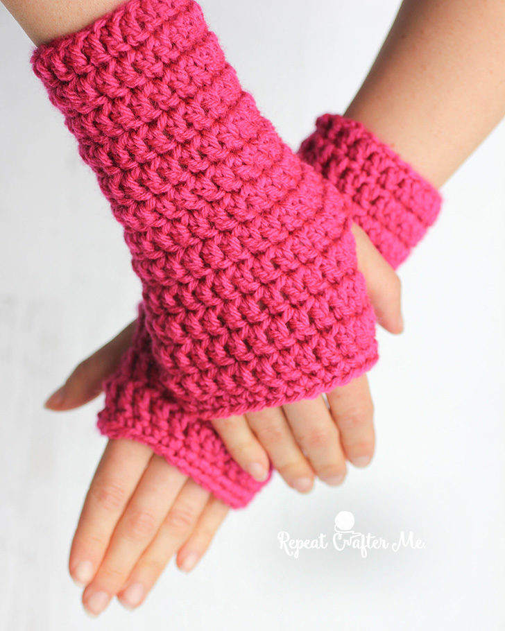 Pink Fingerless Crochet Gloves