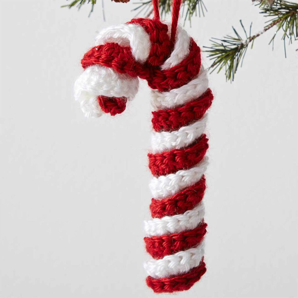 Crochet Caron Candy Cane Ornament