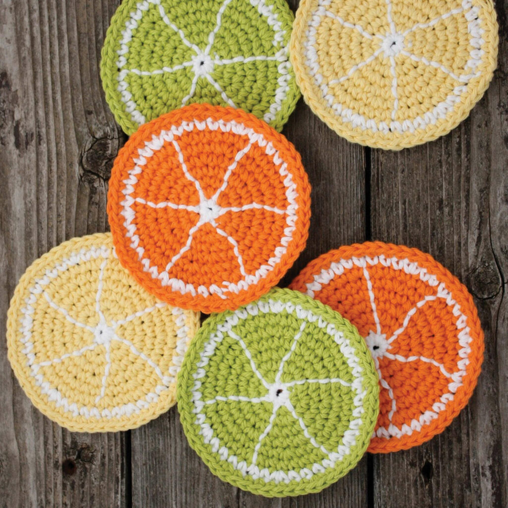 Citrus slice crochet coasters