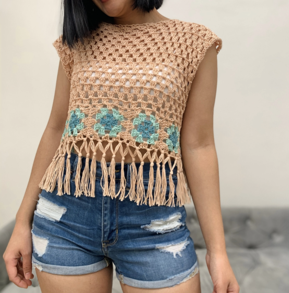 Boho Style Crochet Crop Top with Fringe