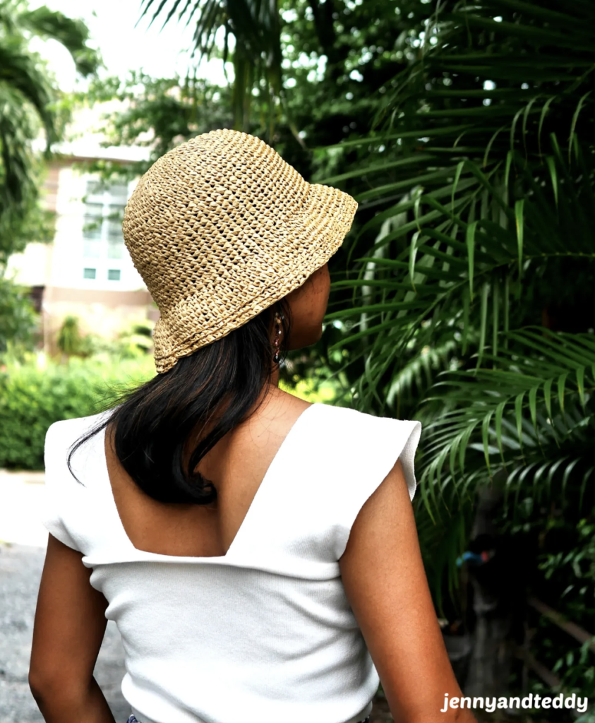 a woman wearing the Basic Crochet Bucket Hat