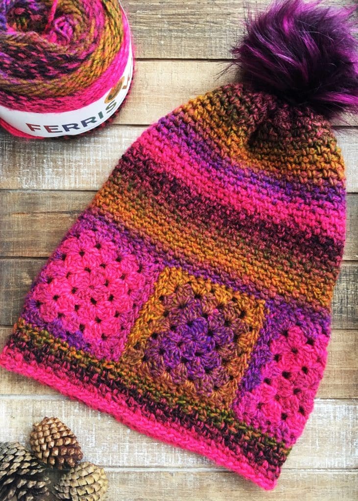 Boho Granny Square Slouchy Crochet Hat
