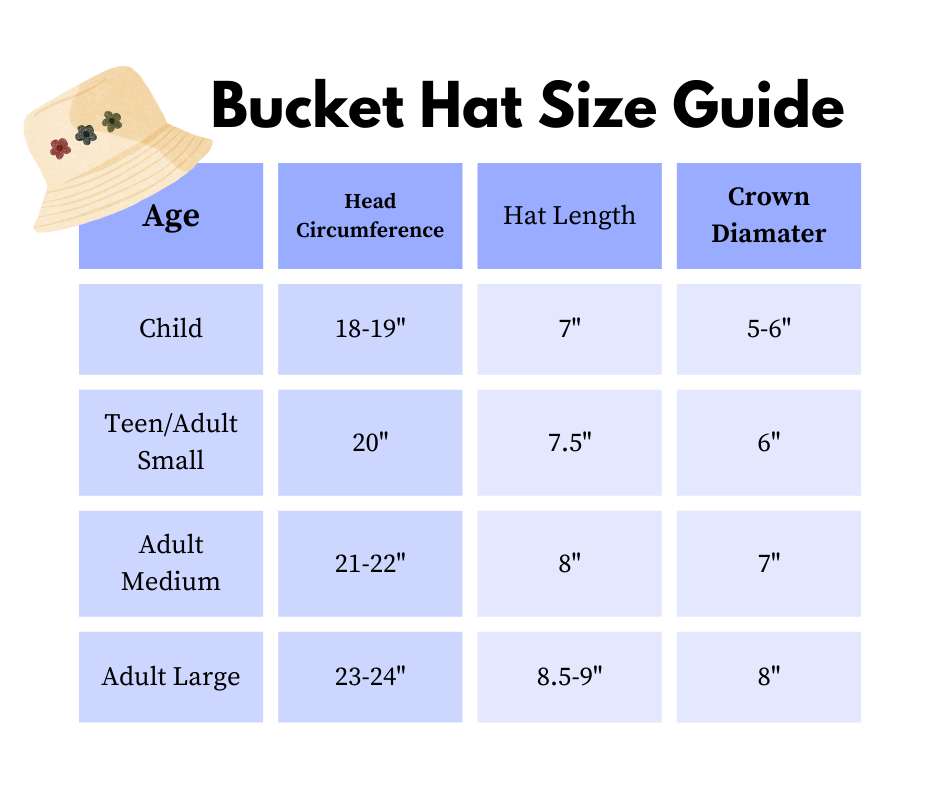 bucket hat size guide chart