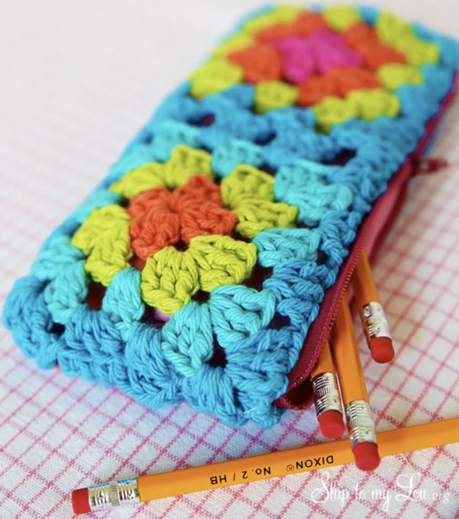 Crochet Granny Square Zippered Pouch