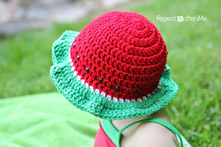 a kid wearing the Crochet Watermelon Sun Hat
