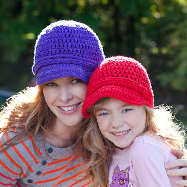 mother and daughter matching crochet 
hat 