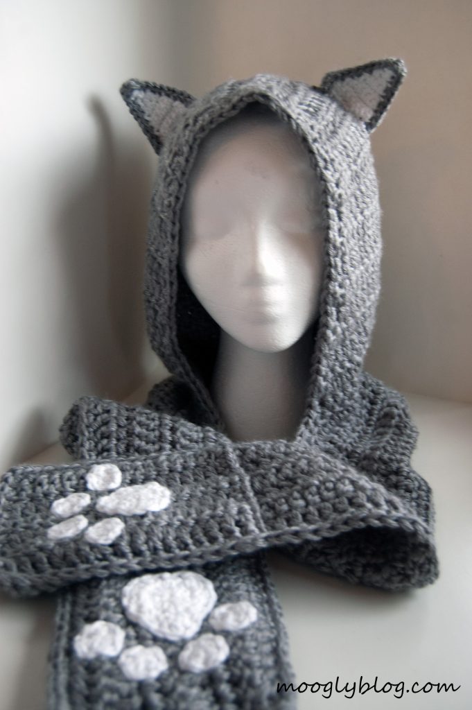 crochet cat hood pocket scarf