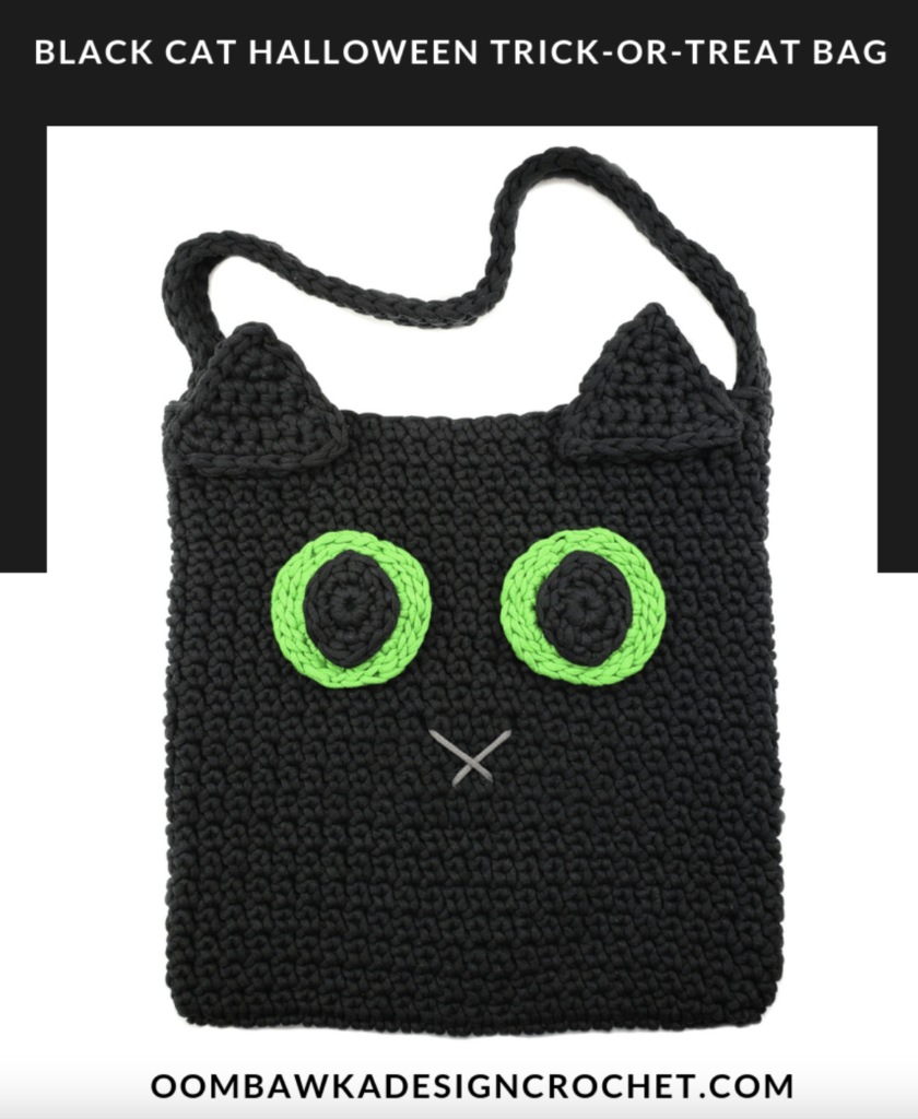 black crochet cat halloweeen trick or treat bag