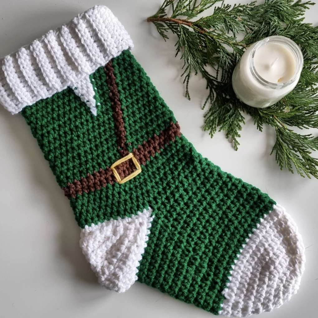 Green and White Crochet Christmas Stocking
