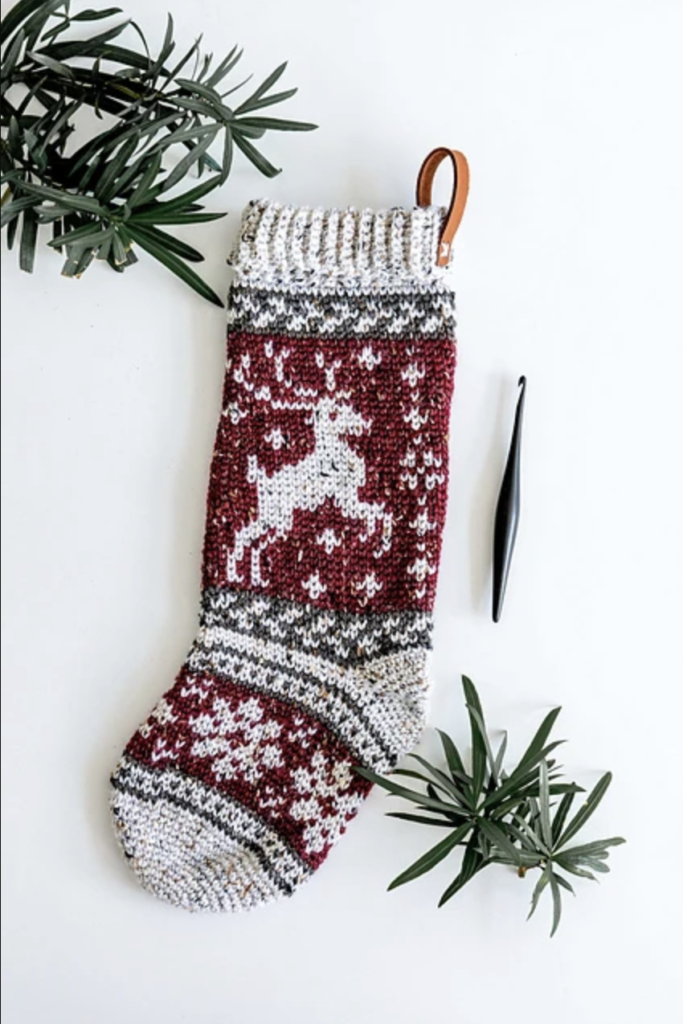 Prancing Deer Crochet Stocking