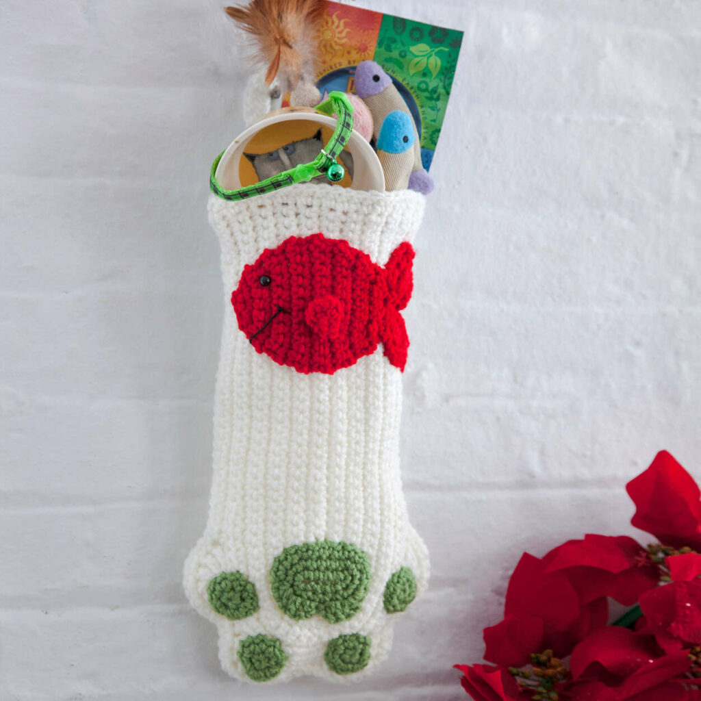 Red Heart Cat Paws Crochet Christmas Stocking