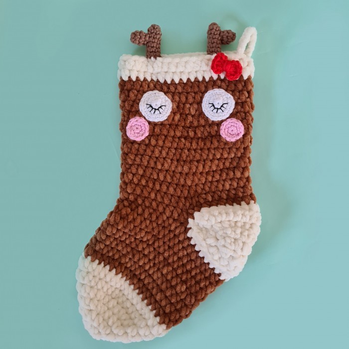 Crochet Reindeer Christmas Stocking